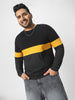 Plus Men's Black, Yellow, Charcoal Grey Color-Block Regular Fit Full Sleeve Cotton T-Shirt