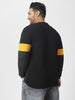 Plus Men's Black, Yellow, Charcoal Grey Color-Block Regular Fit Full Sleeve Cotton T-Shirt