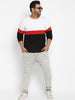 Plus Men's White, Red, Black Colour-Block Regular Fit Full Sleeve Cotton T-Shirt