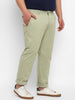 Plus Men's Green Cotton Light Weight Non-Stretch Regular Fit Casual Trousers