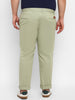 Plus Men's Green Cotton Light Weight Non-Stretch Regular Fit Casual Trousers