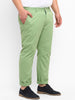 Plus Men's Green Cotton Light Weight Non-Stretch Regular Fit Casual Trousers