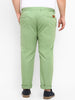 Plus Men's Green Cotton Light Weight Non-Stretch Regular Fit Casual Trousers