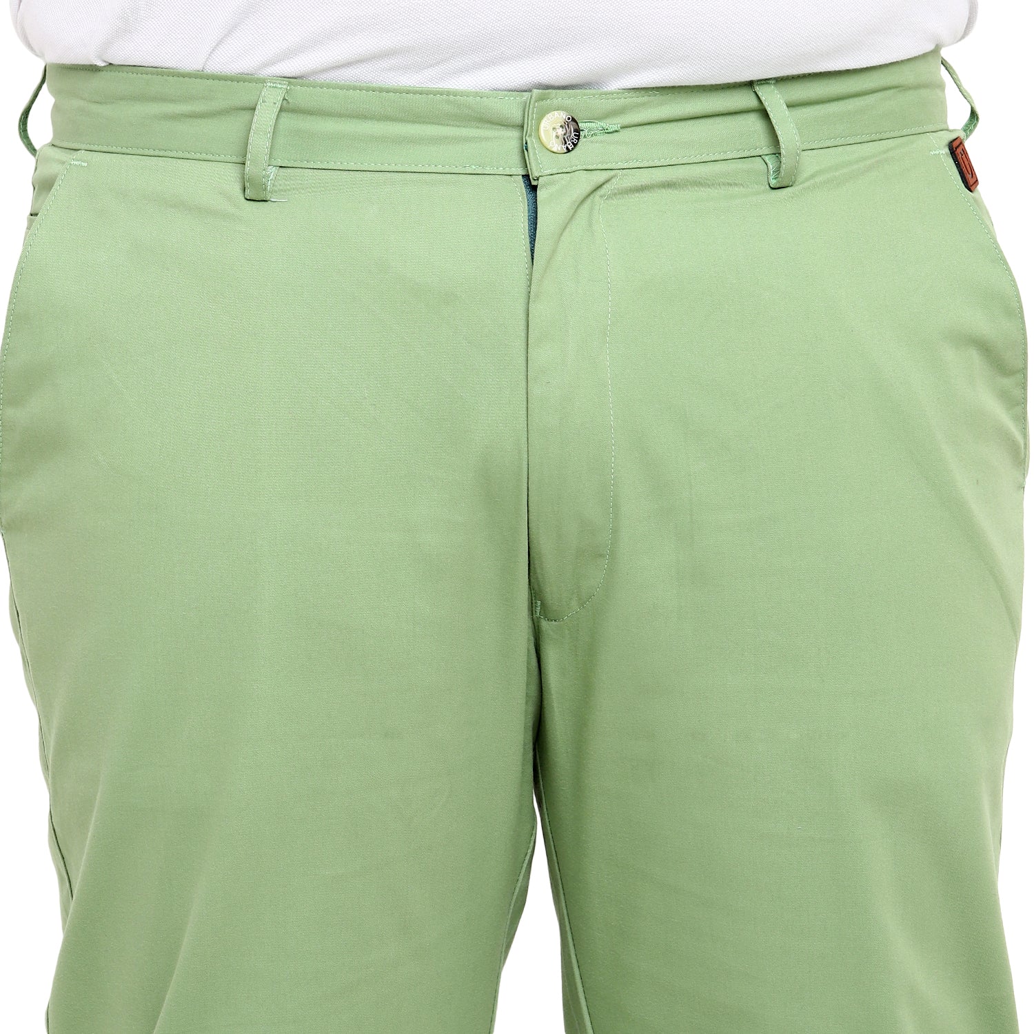 Plus Men's Green Cotton Light Weight Non-Stretch Regular Fit Casual Trousers