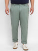 Plus Men's Green Cotton Light Weight Non-Stretch Regular Fit Casual Trousers