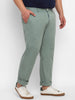 Plus Men's Green Cotton Light Weight Non-Stretch Regular Fit Casual Trousers