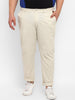 Plus Men's Cream Cotton Light Weight Non-Stretch Regular Fit Casual Trousers