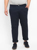 Plus Men's Dark Blue Cotton Light Weight Non-Stretch Regular Fit Casual Trousers