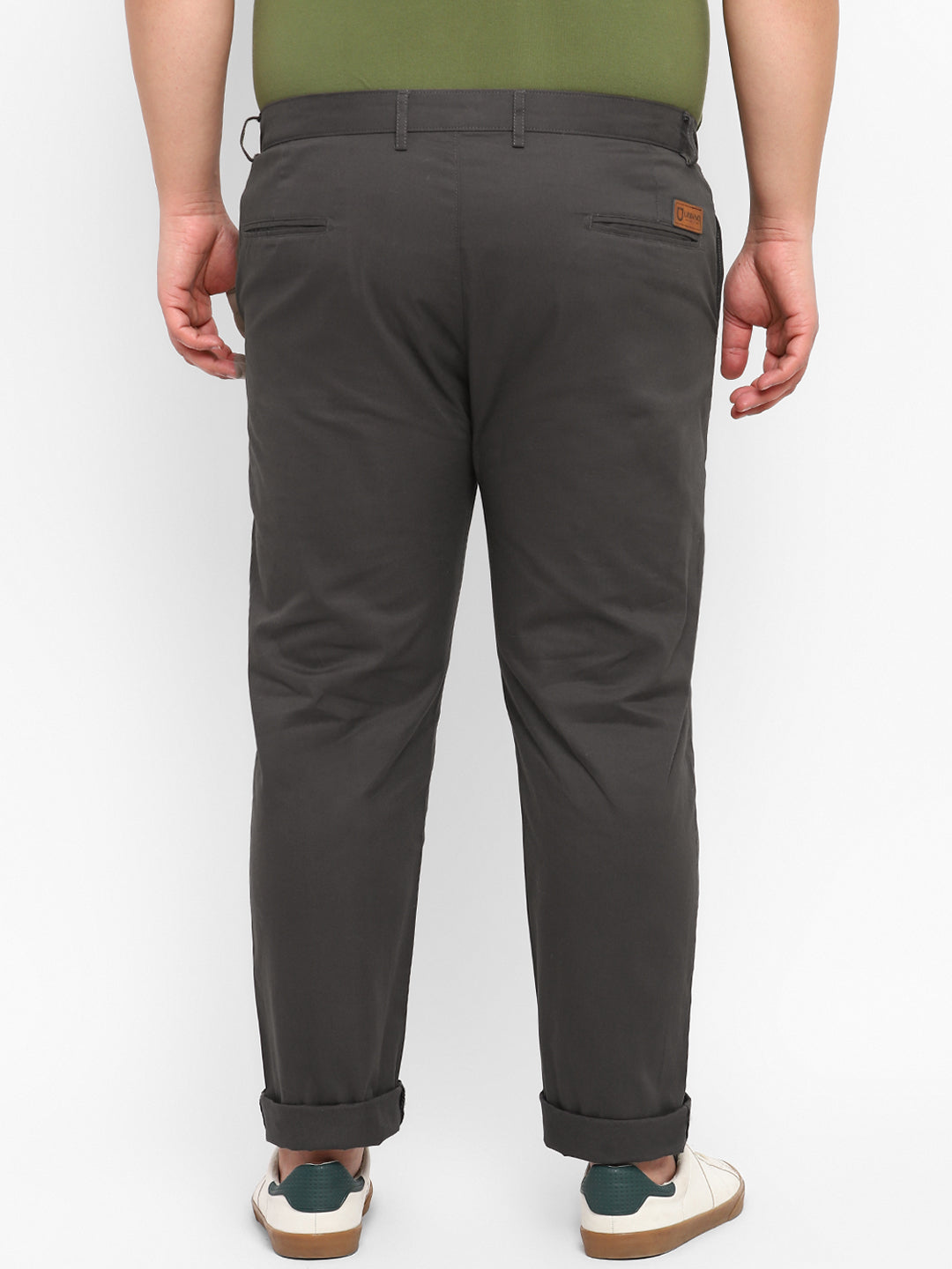 Plus Men's Dark Grey Cotton Regular Fit Casual Chinos Trousers