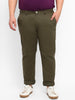 Plus Men's Dark Green Cotton Light Weight Non-Stretch Regular Fit Casual Trousers