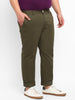 Plus Men's Dark Green Cotton Light Weight Non-Stretch Regular Fit Casual Trousers