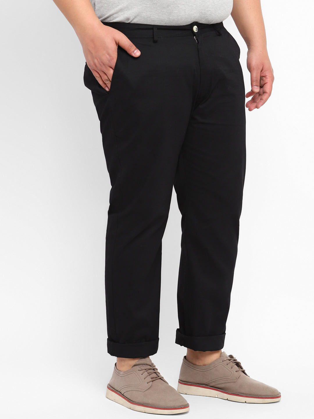 Urbano Plus Men's Black Cotton Light Weight Non-Stretch Regular Fit Casual Trousers