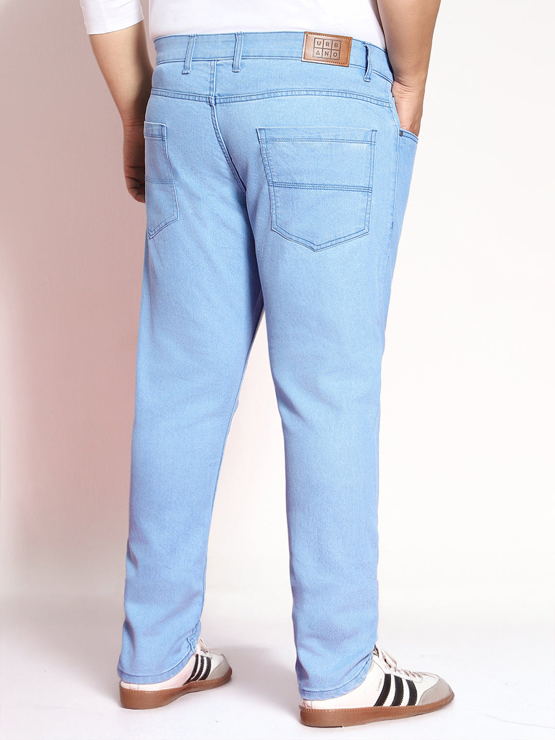 Plus Men's Ice Blue Regular Fit Solid Jeans Stretchable