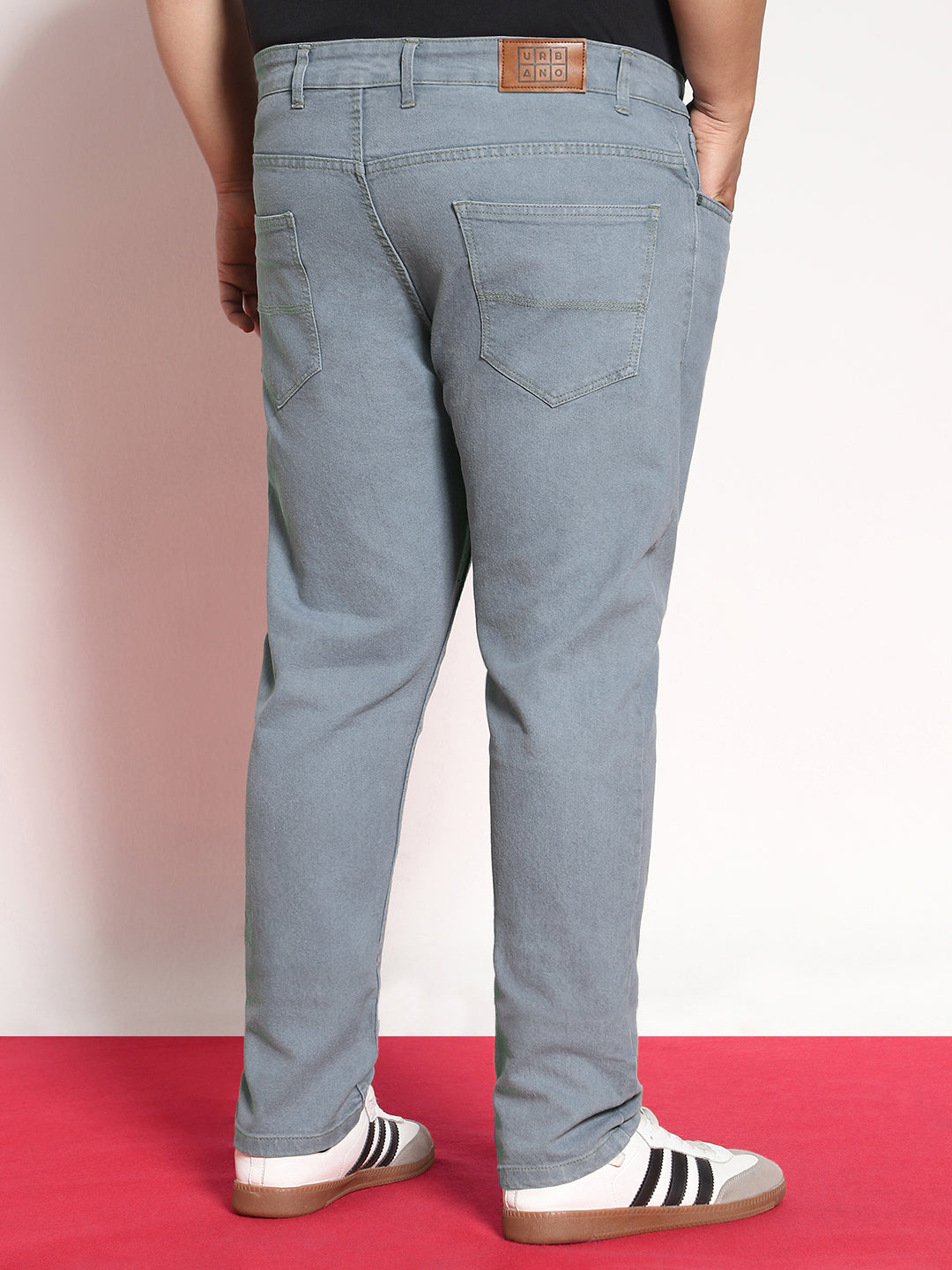 Plus Men's Light Grey Regular Fit Denim Jeans Stretchable