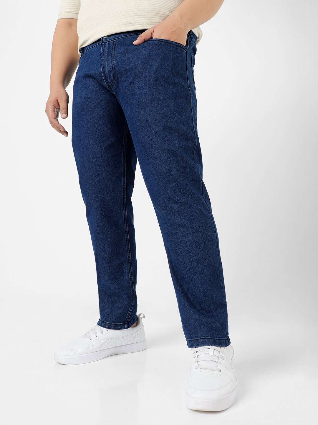 Plus Men's Blue Regular Fit Denim Jeans Stretchable