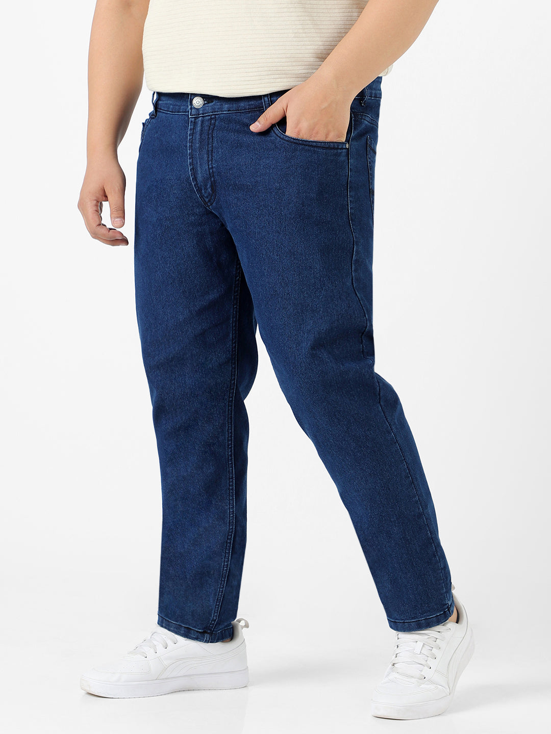 Plus Men's Blue Regular Fit Denim Jeans Stretchable