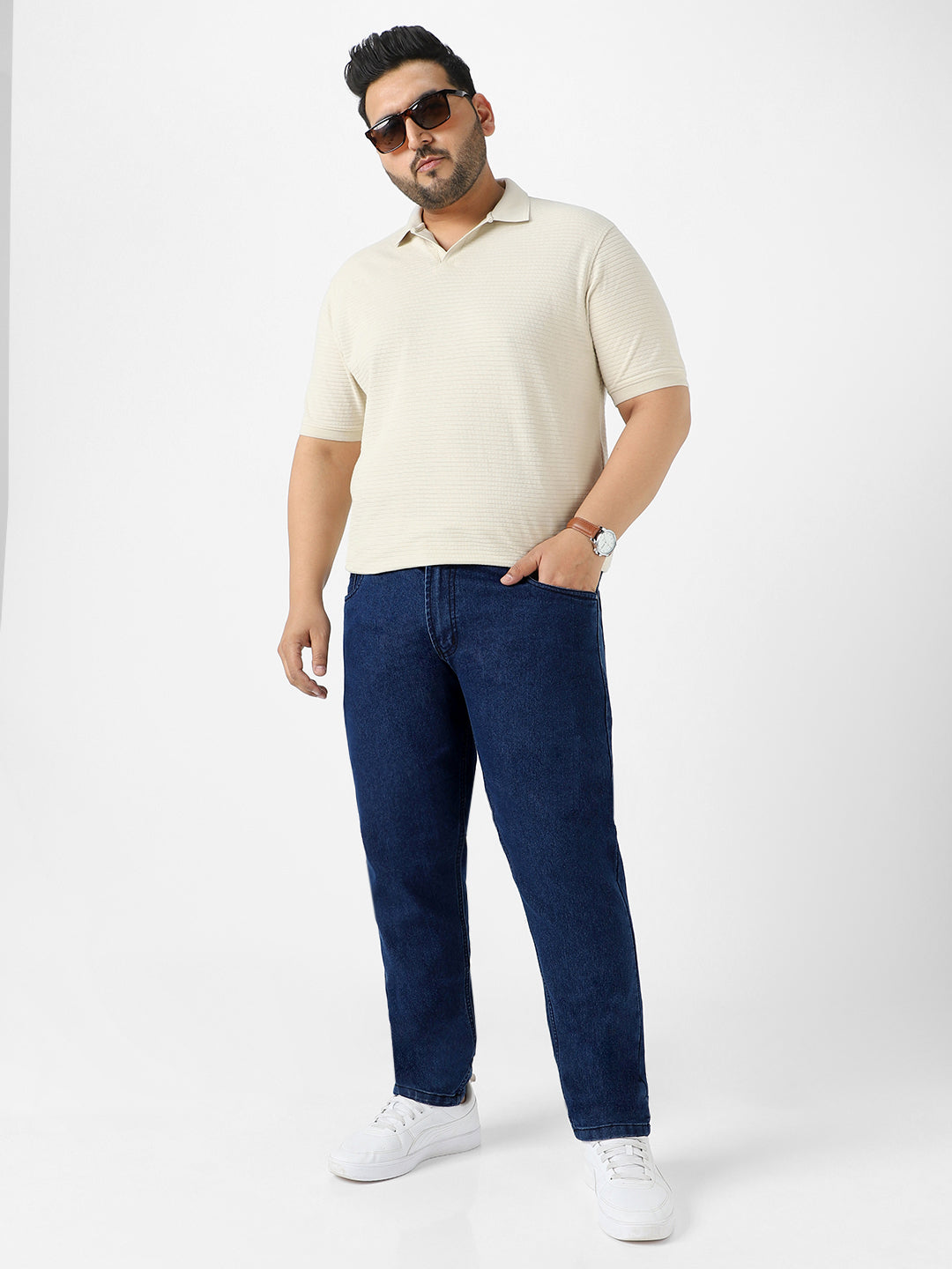 Plus Men's Blue Regular Fit Denim Jeans Stretchable