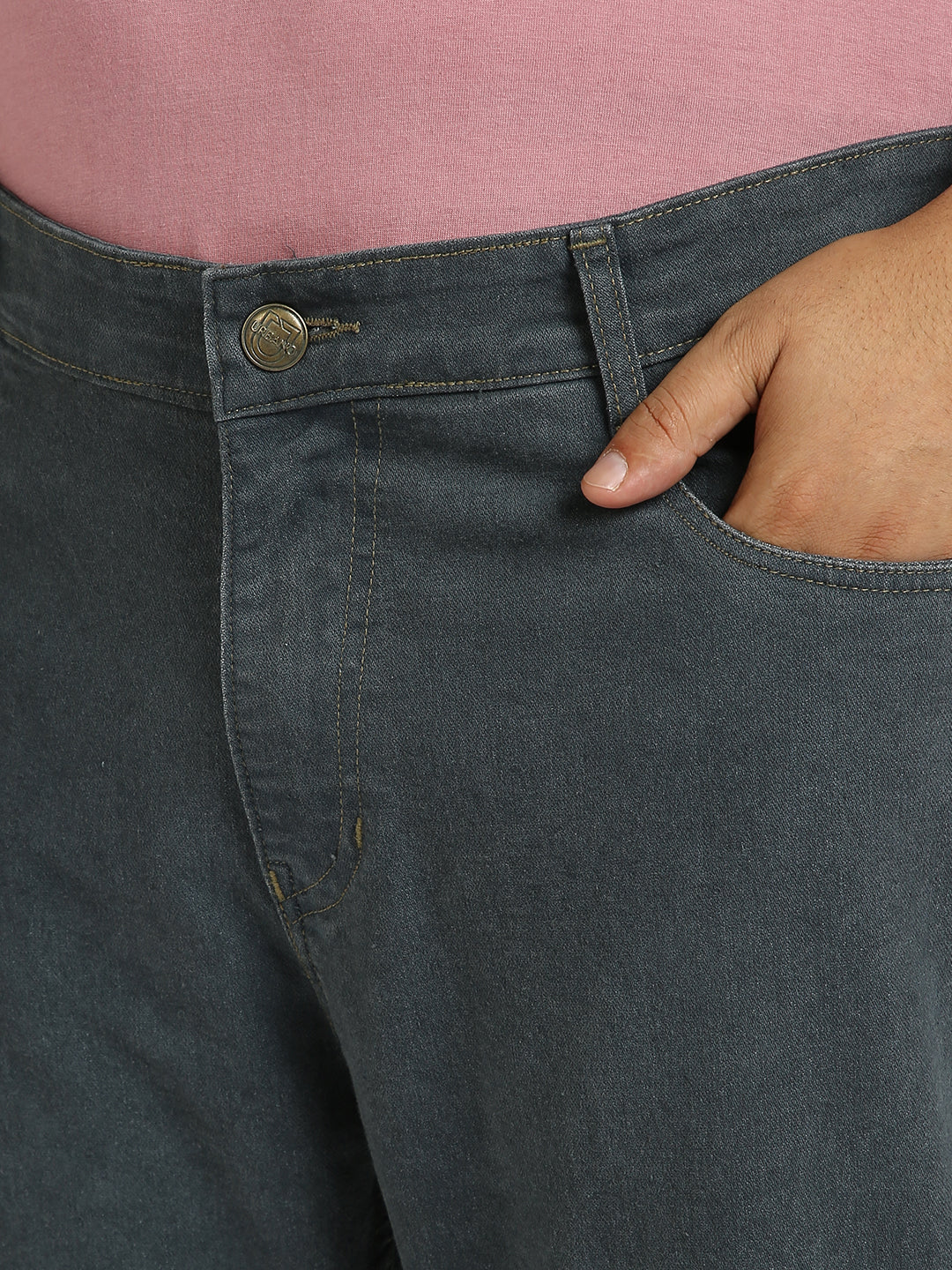 Plus Men's Grey Regular Fit Washed Jeans Stretchable