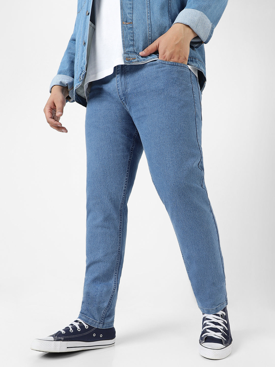 Plus Men's Light Blue Regular Fit Denim Jeans Stretchable