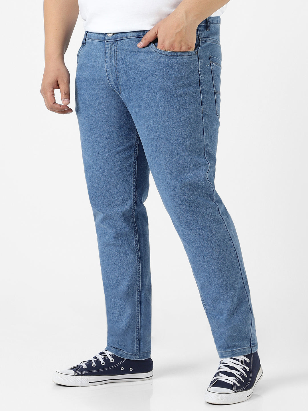 Plus Men's Light Blue Regular Fit Denim Jeans Stretchable