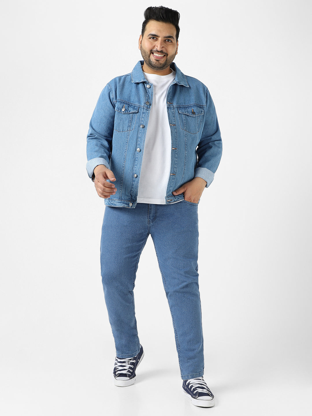 Plus Men's Light Blue Regular Fit Denim Jeans Stretchable