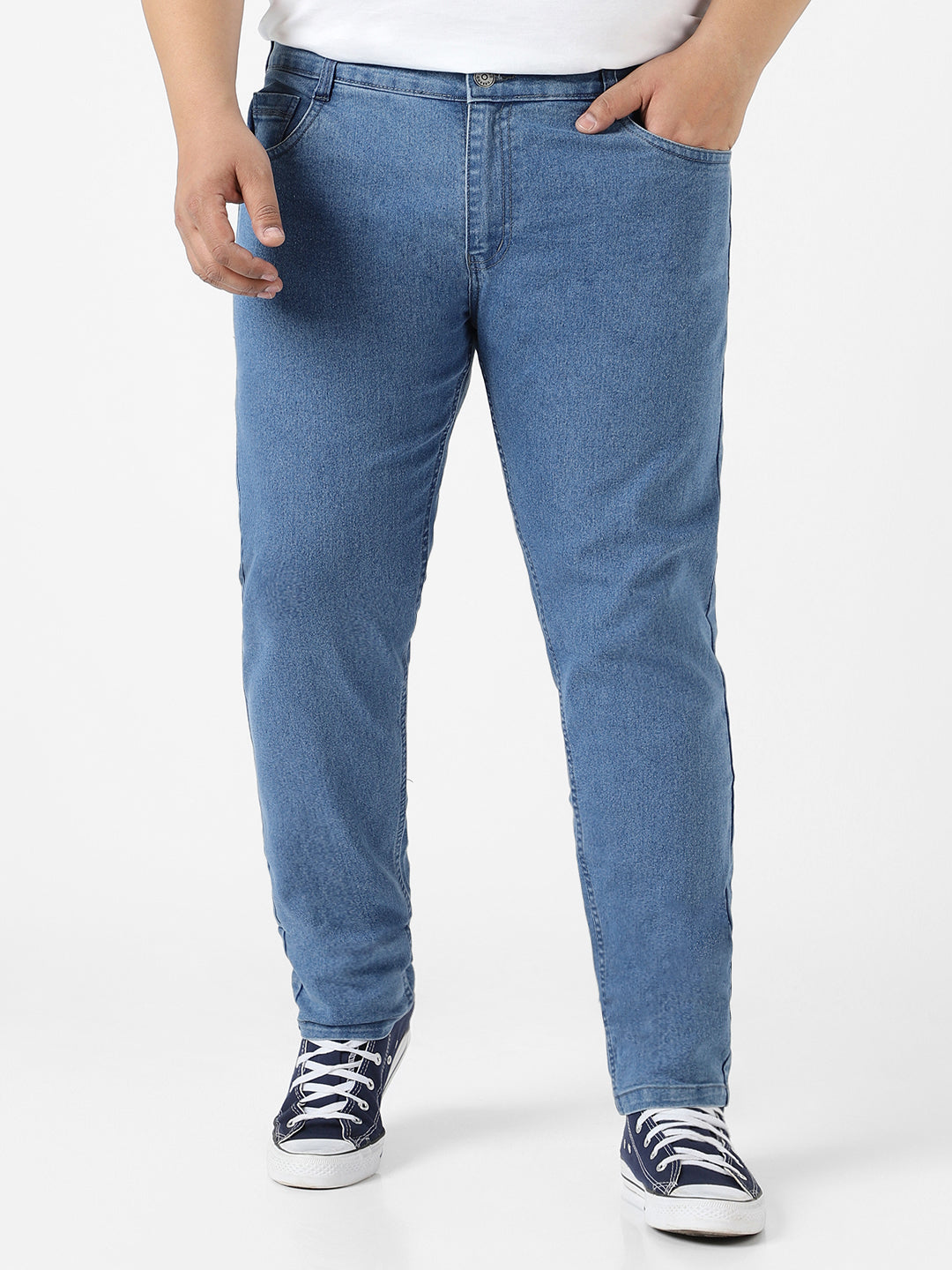 Plus Men's Light Blue Regular Fit Denim Jeans Stretchable