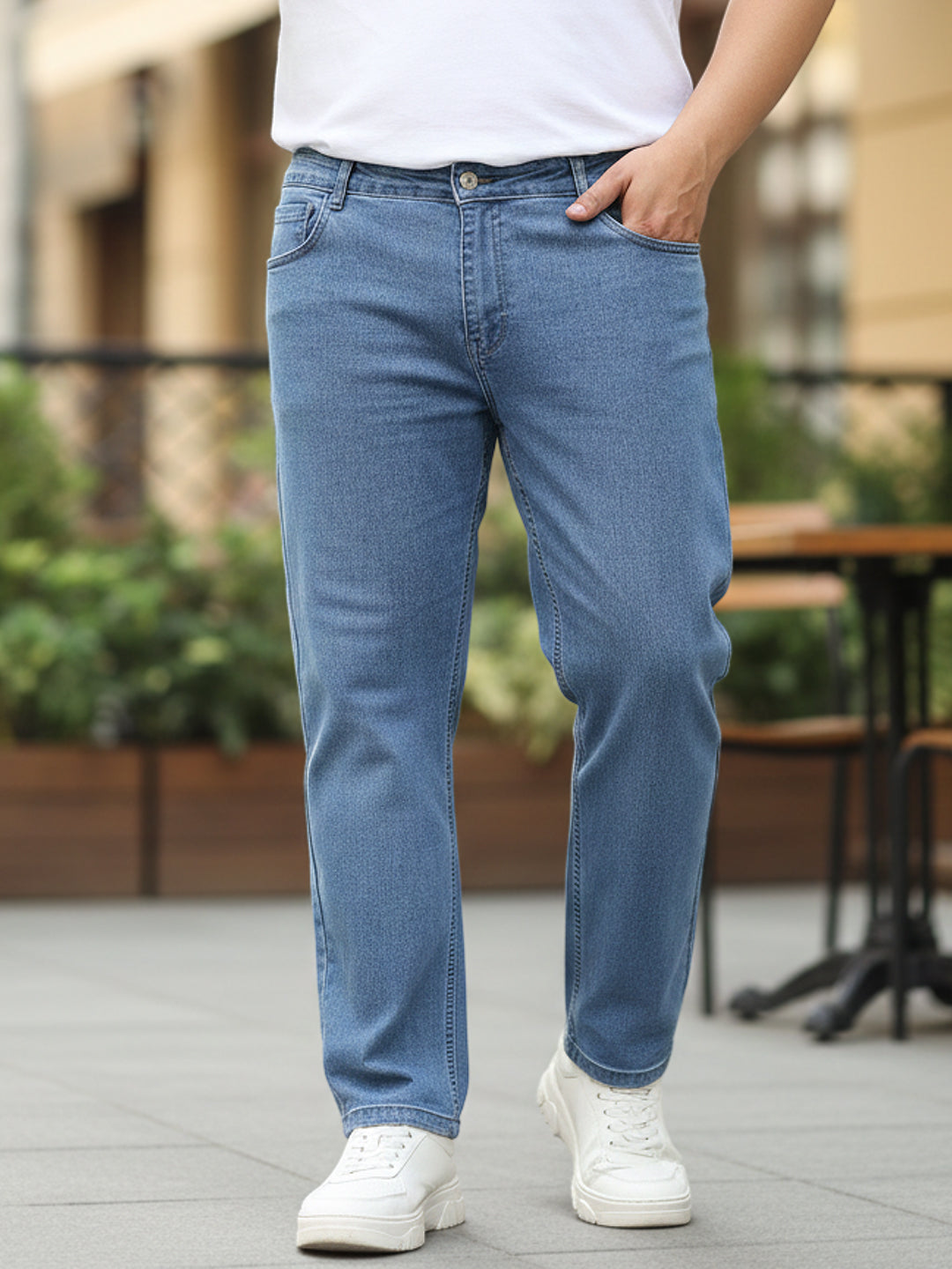 Plus Men's Light Blue Regular Fit Denim Jeans Stretchable