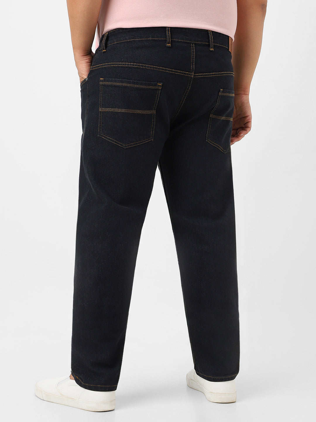Plus Men's Dark Grey Regular Fit Washed Jeans Stretchable
