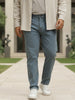 Plus Men's Light Grey Regular Fit Washed Jeans Stretchable