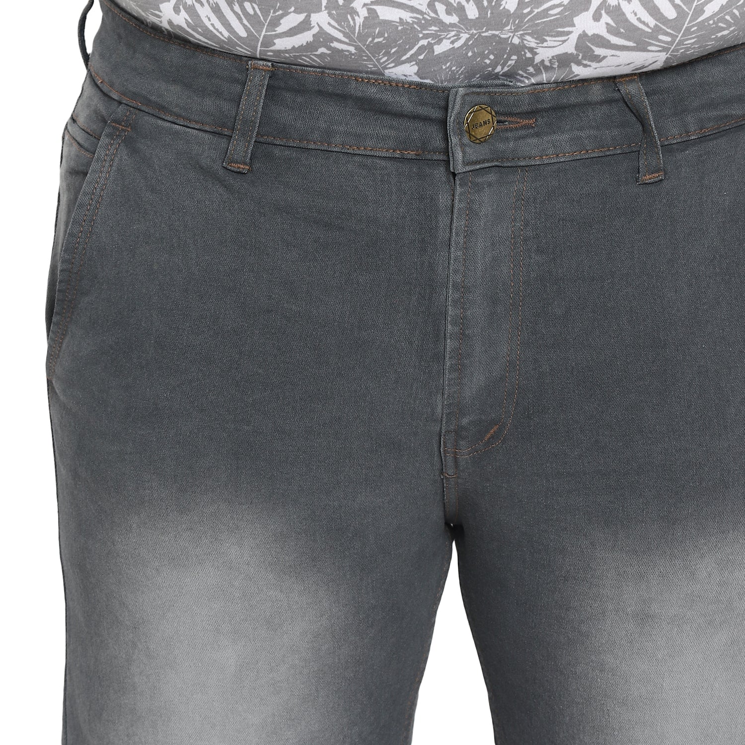 Plus Men's Grey Regular Fit Washed Jeans Stretchable