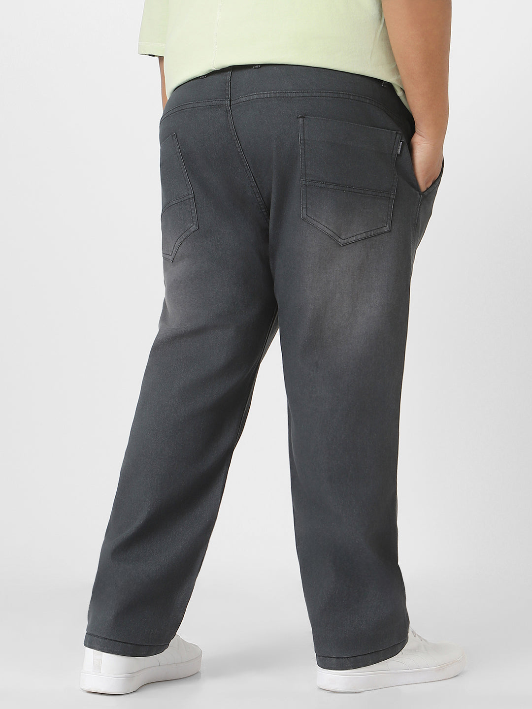 Plus Men's Dark Grey Regular Fit Washed Jeans Stretchable