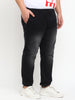 Plus Men's Black Regular Fit Washed Jogger Jeans Stretch