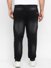 Plus Men's Black Regular Fit Washed Jogger Jeans Stretch