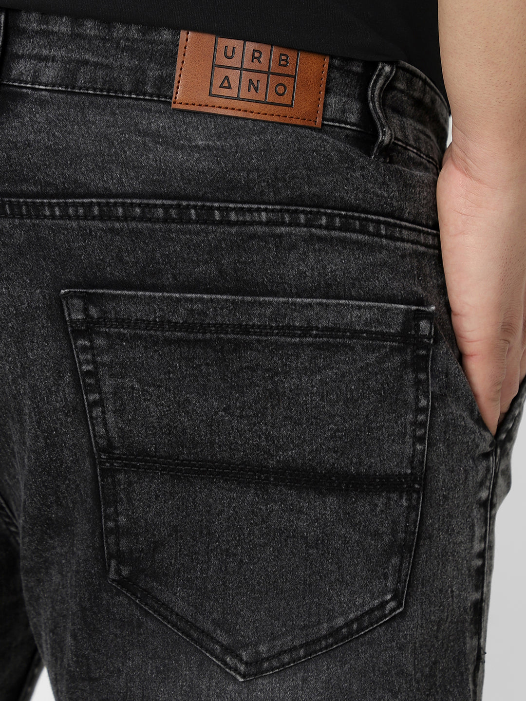 Plus Men's Black Regular Fit Washed Jeans Stretchable