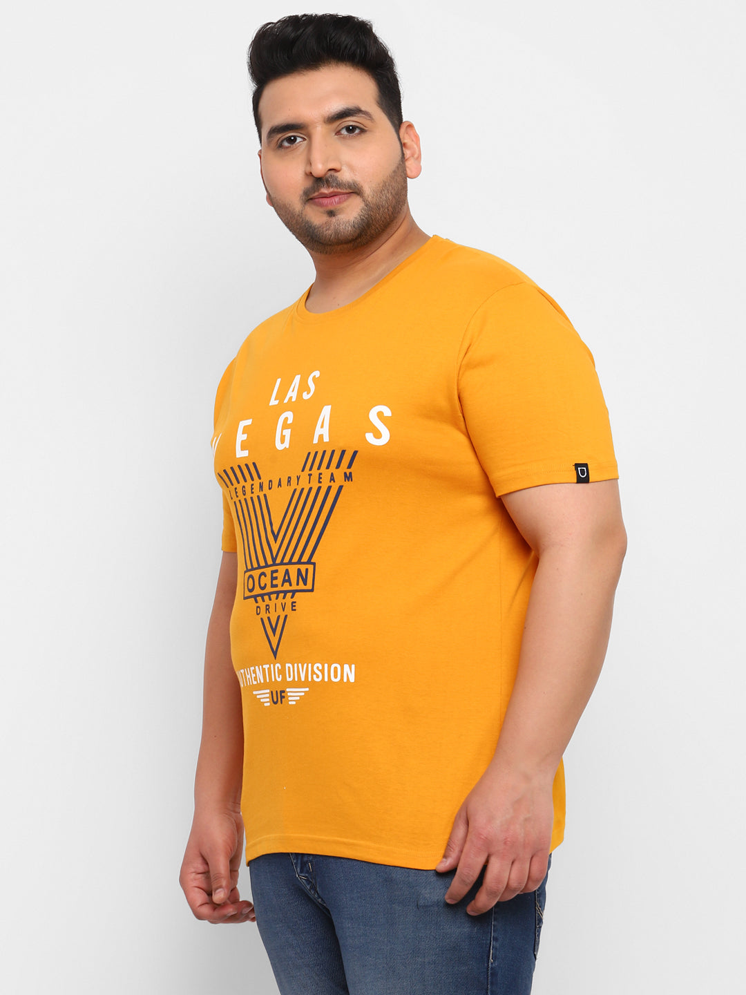 Urbano Plus Men's Gold Graphic Printed Half Sleeve Regular Fit Cotton T-Shirt