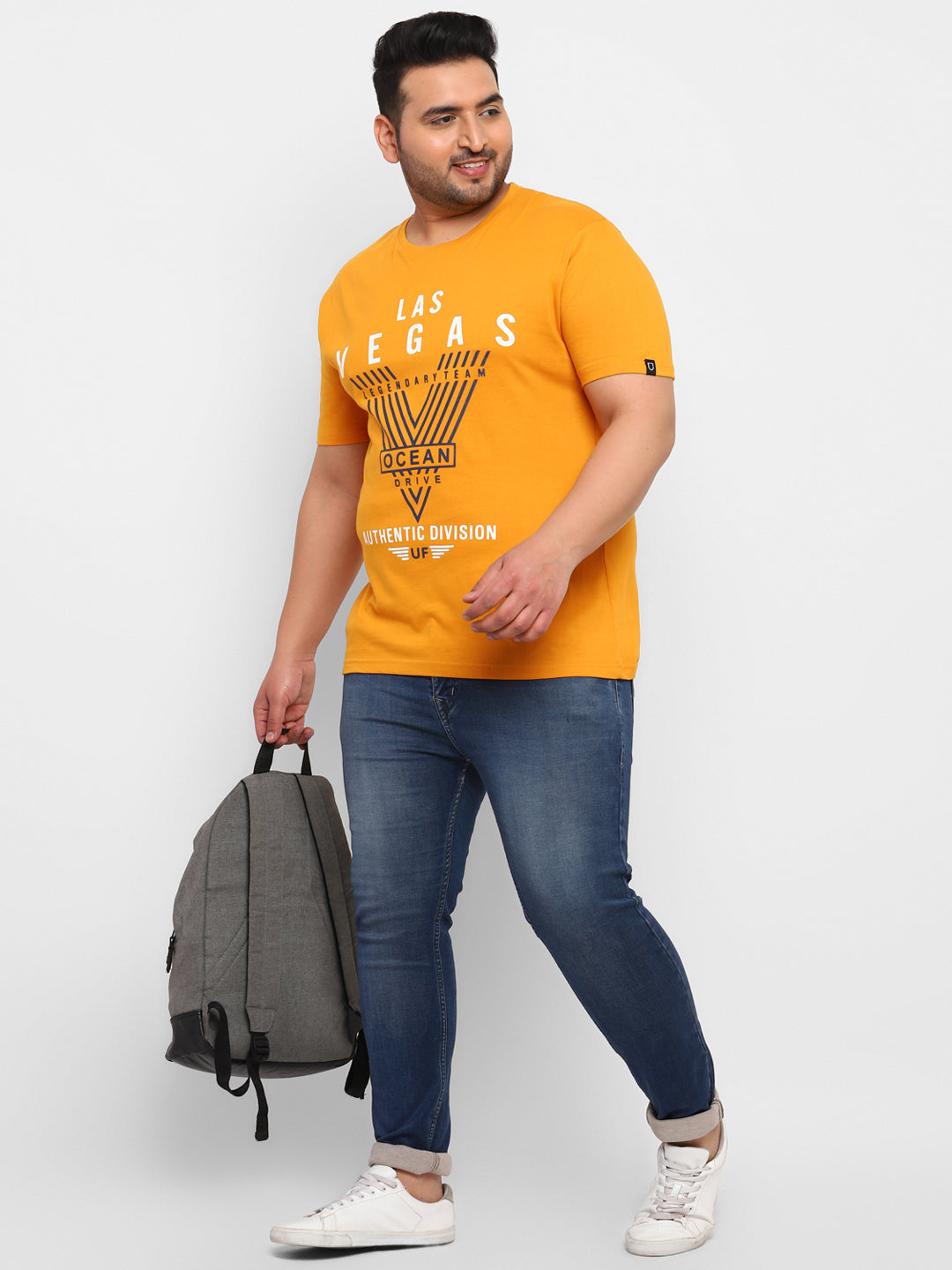 Urbano Plus Men's Gold Graphic Printed Half Sleeve Regular Fit Cotton T-Shirt