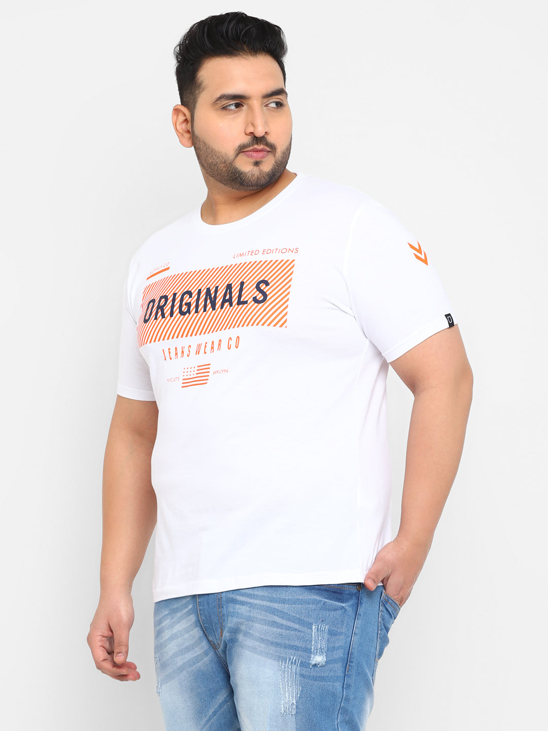 Urbano Plus Men's White Graphic Printed Half Sleeve Regular Fit Cotton T-Shirt