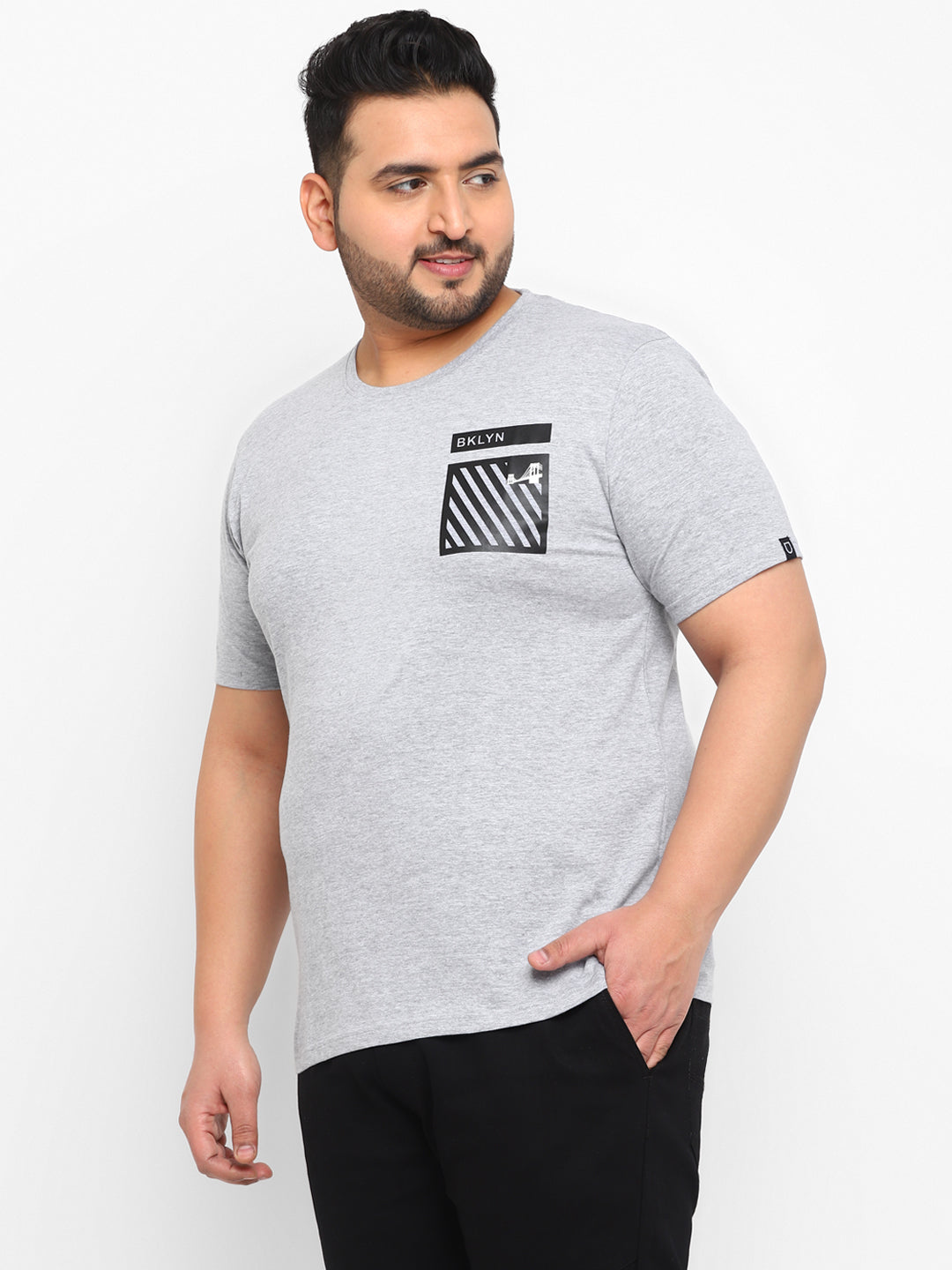 Plus Men's Grey Graphic Printed Half Sleeve Regular Fit Cotton T-Shirt