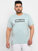 Plus Men's Light Green Graphic Printed Half Sleeve Regular Fit Cotton T-Shirt