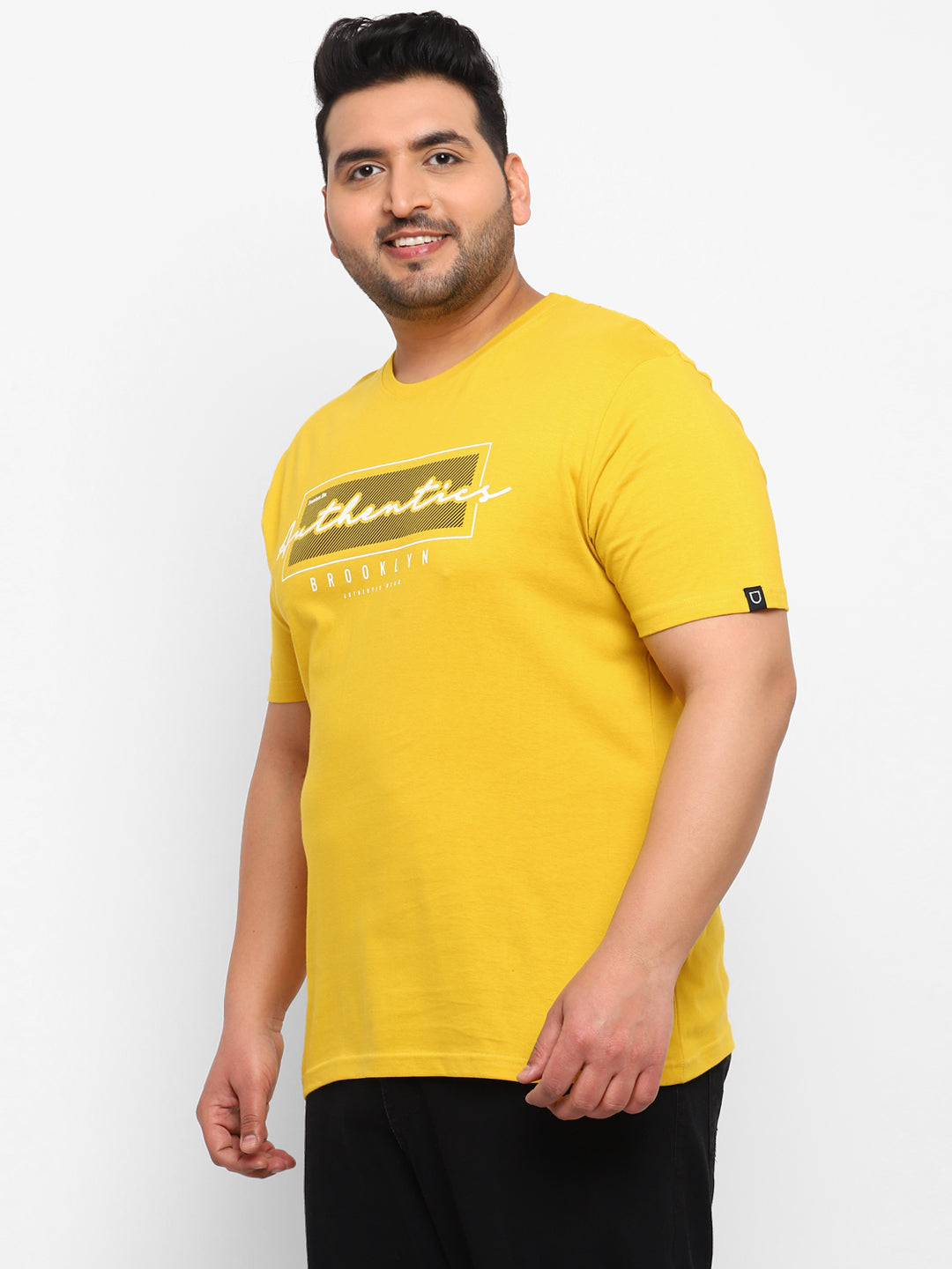 Urbano Plus Men's Yellow Graphic Printed Half Sleeve Regular Fit Cotton T-Shirt