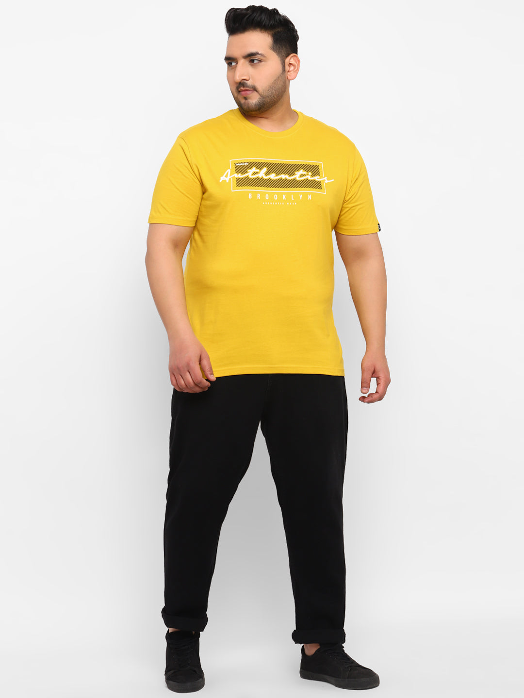 Urbano Plus Men's Yellow Graphic Printed Half Sleeve Regular Fit Cotton T-Shirt