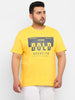 Plus Men's Yellow Graphic Printed Half Sleeve Regular Fit Cotton T-Shirt