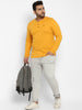 Plus Men's Mustard Melange Solid Henley Neck Regular Fit Full Sleeve Cotton T-Shirt