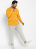 Plus Men's Mustard Melange Solid Henley Neck Regular Fit Full Sleeve Cotton T-Shirt