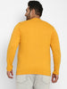 Plus Men's Mustard Melange Solid Henley Neck Regular Fit Full Sleeve Cotton T-Shirt