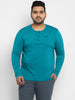 Plus Men's Teal Green Solid Henley Neck Regular Fit Full Sleeve Cotton T-Shirt