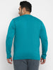 Plus Men's Teal Green Solid Henley Neck Regular Fit Full Sleeve Cotton T-Shirt