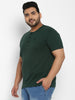 Plus Men's Bottle Green Solid Henley Neck Regular Fit Half Sleeve Cotton T-Shirt