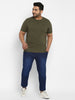 Plus Men's Dark Olive Green Solid Henley Neck Regular Fit Half Sleeve Cotton T-Shirt