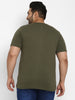 Plus Men's Dark Olive Green Solid Henley Neck Regular Fit Half Sleeve Cotton T-Shirt